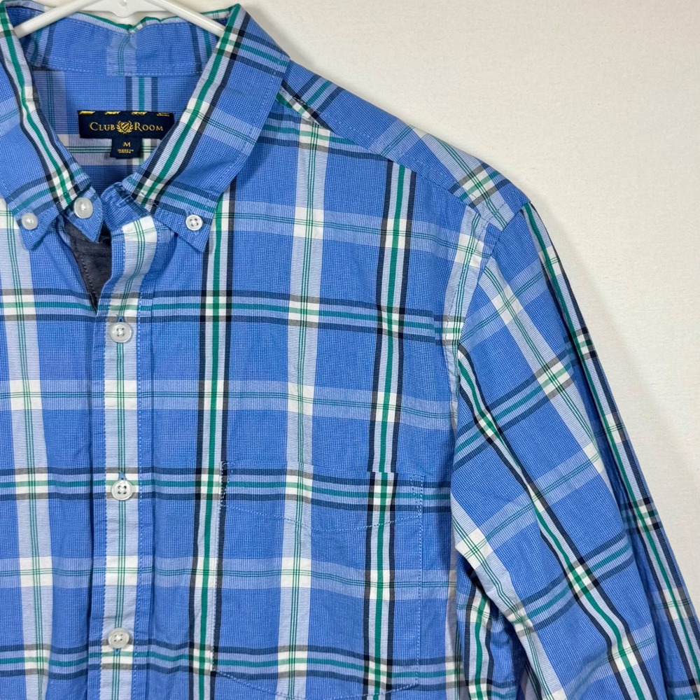 Club Room‎ Plaid Button Down Shirt Classic Fit Blue Green Mens Size Medium